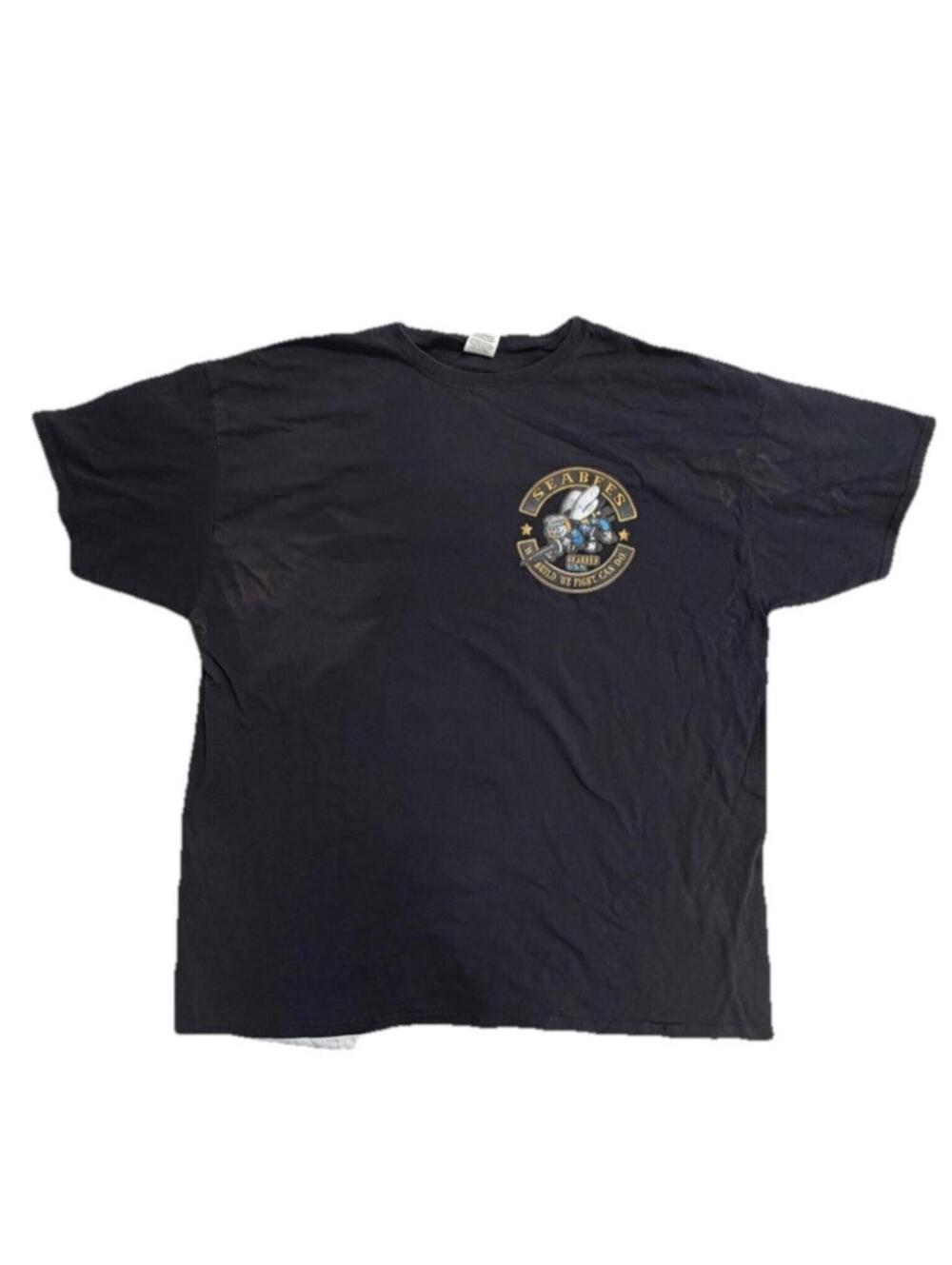 Faded Seabees Vintage Fruit of The Loom Graphic T Shirt Size 2XL